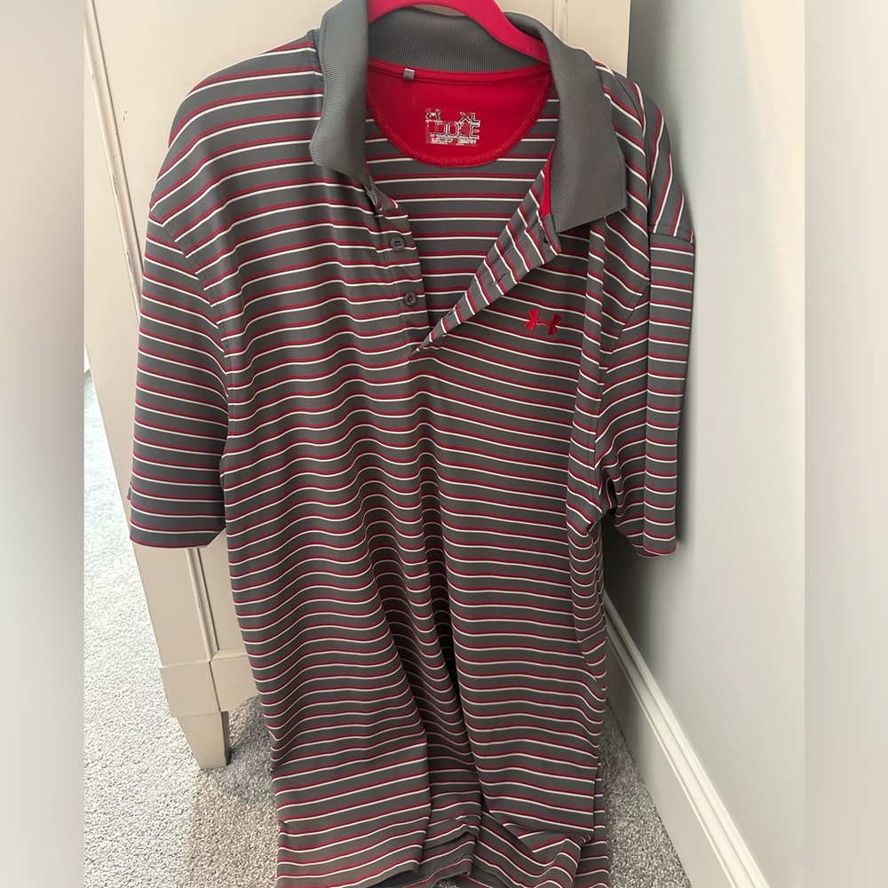 Men’s Gray, White, Red Under Armour Polo